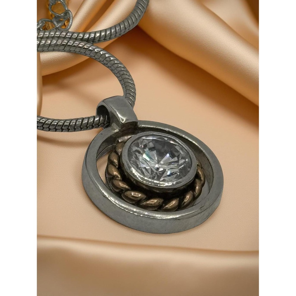 Contemporary Vintage Rhinestone Bezel Pendant Necklace Y2K‎ - Picture 4 of 5